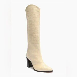 SCHUTZ MARYANA BLOCK CROCODILE-EMBOSSED LEATHER BOOT Size 5